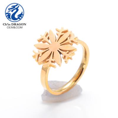 China Elegant Personalized Snowflake Shape Stainless Steel Ring Rings Gold Plated for sale