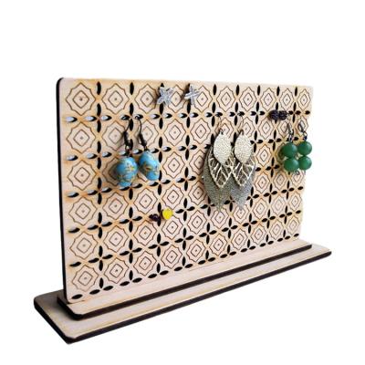 China Home Decoration OEM/ODM Laser Cut Wooden Jewelry Display Stands Mall Retail Jewelry Display Stand Earring Display Stand for sale