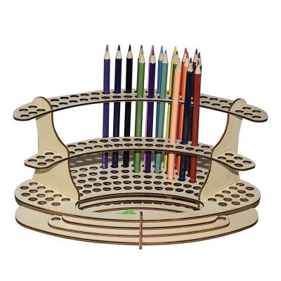 China Europe Laser Cut Wooden Organizer Custom Wooden Pen Holder Pen Storage Rack Office Desk DIY Color Pen Holder Wooden Pencil Holder for sale