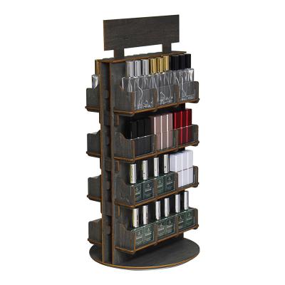 China 24 Pockets Single Sided 2 Sides Rotating Display Rack Retail Holder For Stickers/Cards/Badge/Ornament/Ceramic Tiles Storage Wooden Holder for sale