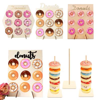 China Custom Europe Wedding Birthdays Birthdays Restaurants Baking Decoration Donuts Stand Up Wooden Donut Wall Donut Rack for sale