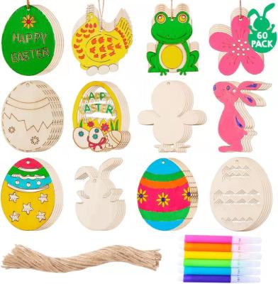 China Europe OEM Custom Laser Cut Wooden Crafts Christmas Easter Decoration Wooden House Easter Crafts Diy Chip Pendant for sale