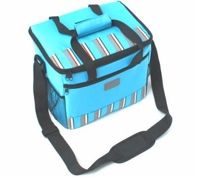 China Polyester 600D streift Isolierpicknick-Tasche mit Totalisator-Griff, Blau/Grün ab zu verkaufen