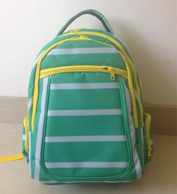 China OEM ODM Green White Polyester Striped Backpacks with Laptop Pocket for sale