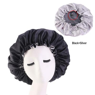 China Comfortable luxury fashion double layer adjust custom logo black silk satin hair hood headwear for sale