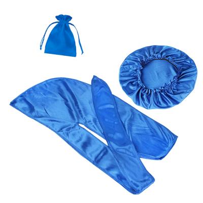 China Wholesale Lightweight Royal Blue Assorted Durags and Custom Silk Bandana Cowls Set in Bag for sale