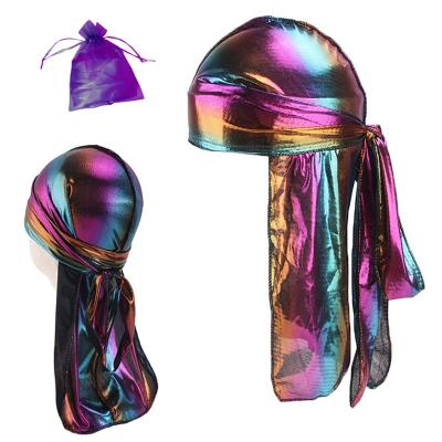 China Silky daddy and me lightweight holographic cloth wholesale doo durag yarn set turban package for sale