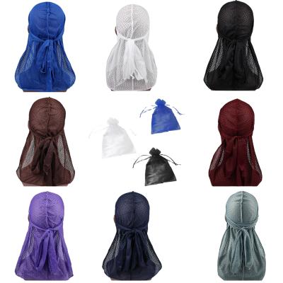 China Breathable Royal Blue Durag doo rag from lightweight mesh silk unisex rag Customized logo for sale