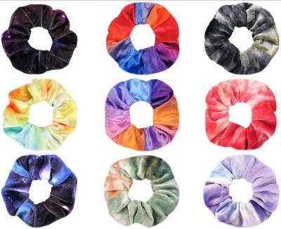 China Gradient Diamond Tie Dye Hair Instine Velvet Smooth Anti-Static Loose Border Scrunchies Circle Rainbow for sale