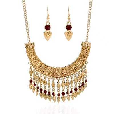 China TRENDY Simple Gold Coin Tassel Fashion Necklace Earrings Pendant Jewelry Set for sale