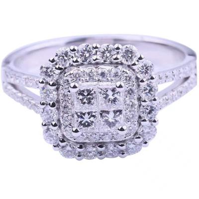 China Pure 14K White Gold Cushion Cut Halo Engagement Wedding Ring Best Quality SY Jewelry for sale