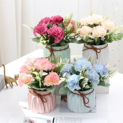 China DREA Cheap Wholesale Artificial Flower Durable Carnations With Ceramic Pots Wedding Table Centerpieces Flower for sale