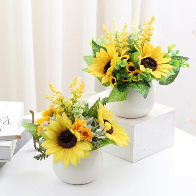 China Durable DREA Artificial Flowers in Small Ceramic Pots Plants Fake Sunflower Arrangements Decorations for Home for sale