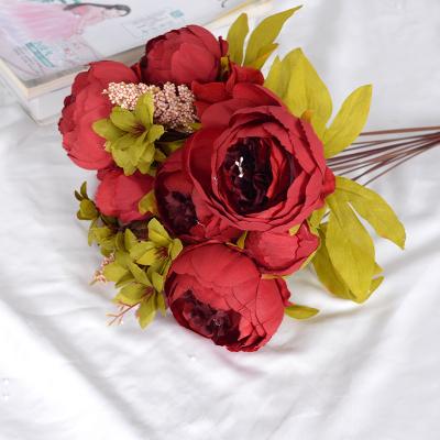 China Simulation DREA 13 High Branches Vintage Peonies Artificial Flower Luxury Realistic Group Used In Wedding Home Decoration for sale