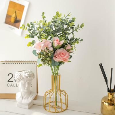 China High Simulation DREA Fake Flower Artificial Rose Flower Bouquet with Eucalyptus Leaves for Wedding Decoration Table Centerpieces for sale