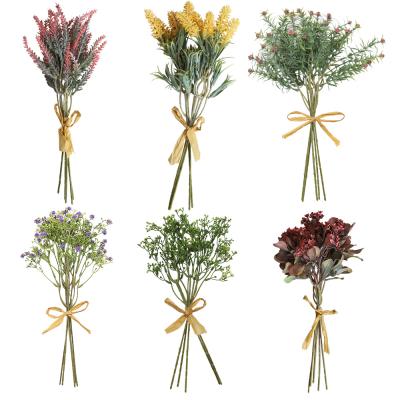 China High simulation DREA 5pcs bundle tied with bulk artificial raffia rope flowers rose wedding flowers for sale