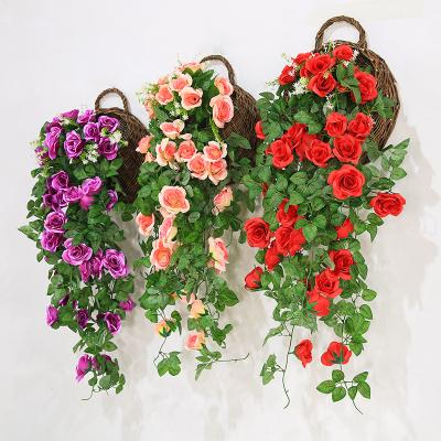 China High Simulation DREA Silk Rose Flower Vine Garland Artificial Hanging Flowers for Wedding Garden Decor for sale