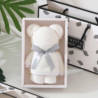 China Financial Institutions DREA Factory Velvet Napkin Bear Towel Gift Set Box Wedding Gift LOGO Direct Custom Embroidery for sale