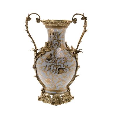 China Asian Zen Antique Golden Flower Design Large Porcelain Ceramic Vase Brass Flower Arrangement Large in Dining Table for Wedding Decor for sale