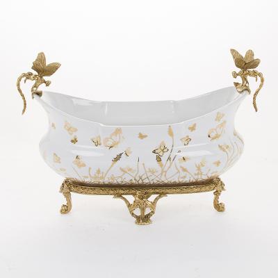 China Wholesale Luxury Modern Disposable Bowls Vessel Shape Ceramic Wedding Party And Event Designer And Metal Serving Bowl for sale