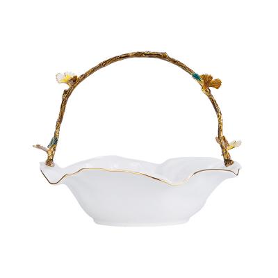 China Wholesale Disposable Luxury Wedding Party Tableware Customized Butterfly With Gold Handle Porcelain White Bowl Ceramic Fruit Bowl for sale