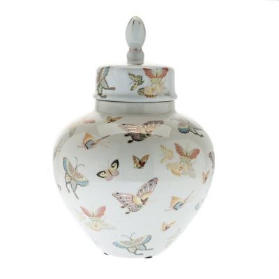 China Luxury Custom Stocked Porcelain Canister Coffee Tea Container Butterfly Designs White Ceramic Food Storage Jar for sale