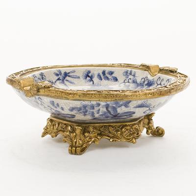 China Morden Flower Ashtray Hotel Porcelain Round Luxury Chinese Style Printed Blue Ceramic Ashtray for Office and Home for sale