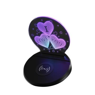 China Best Gift Universal Cool Cool Cell Phone Holder Stand High Speed ​​Led RGB Desktop OEM Logo 15W Qi Fast Charging Wireless Charger for sale