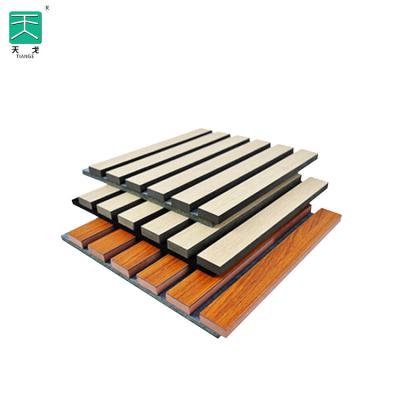 China Modern TianGe Meeting Room Wall And Ceiling Pet Wood MDF Veneer Slat Acoustic Panel For Dispenser for sale