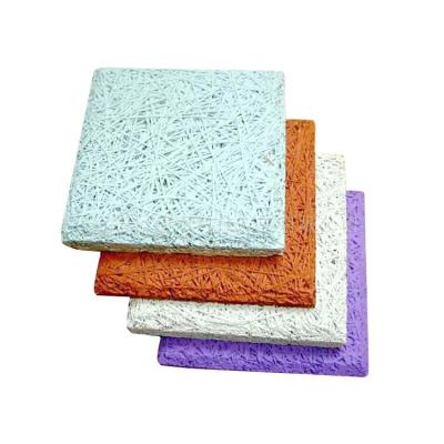 China Tiange 600*600mm Modern Eco-Friendly Wood Fiber Wool Gypsum Board Sound Absorbing Wood Chips Acoustic Panels for sale