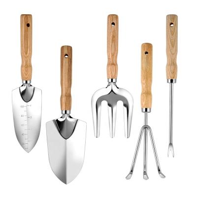 China Garden Shovel Tool Kit Handle Stainless Steel Wooden Garden Planting Tools Vegetable Cultivation Flower Weeding Outdoor Household Headed Shovel Tool Kit for sale