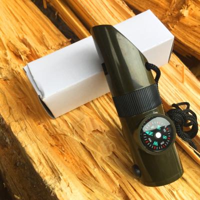 China Outdoor Camping Hiking Survival 7-in-1 Multifunctional Outdoor Traveling Whistle with LED Light Thermometer and Compass for sale