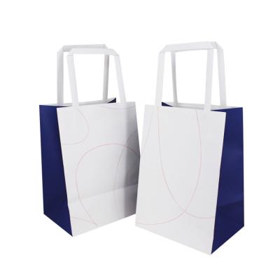 China Yilucai Wholesale Recyclable Customized Flat Handle Kraft Paper Bag Grocery Take Out White Fast Food Bag for sale