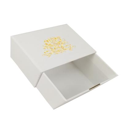 China Custom Reused Materials Gold Foil Logo Jewelry Packaging Drawer Box Ring Earring Necklace Bracelet Cardboard Jewelry Box for sale