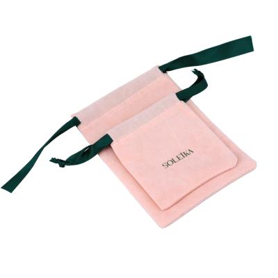 China Wholesale Customized Recyclable High End Velvet Drawstring Pouch Jewelery Pouch Pink Jewelry Bag for sale