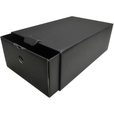 China Custom Logo Recyclable Black Corrugated Shoe Box Packaging Shipping Paper Mailer Box Drawer Box With Locked for sale