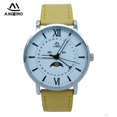 China Day/date Axgero OEM branded Japan movt quartz genuine leather watch, luxury leather watch men for sale