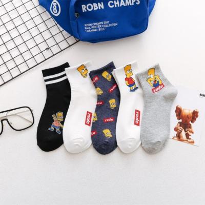 China Fashion Cartoon Characters Light Color Breathable Men Socks Couples Wholesale Hip Hop Cotton Crew Socks for sale