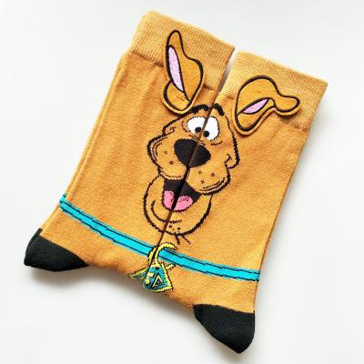 China New Fashion Trend Cartoon Dog Men's Happy Socks Brown Cotton Breathable Funny Crew Personality Socks Wholesale for sale