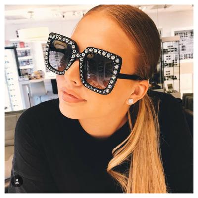 China Colorful marine glasses Diamond-plated retro square starry frame sunglasses big-frame fashion sunglasses new for sale