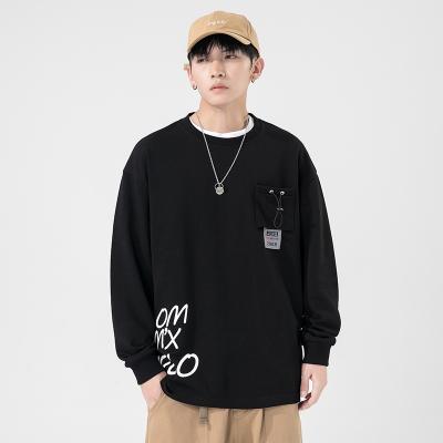 China Anti-wrinkle free sample korean black sleeve cotton pocket balance plus size men's custom letter printing high quality sweatshirt for sale