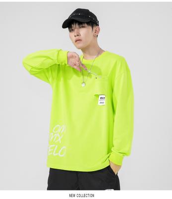 China Anti-Wrinkle Tiny Pocket French Terry Yellow High Quality Mens Custom Letter Printing Cotton Crewneck Sweatshirt for sale