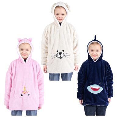 China Baby Wearable Warm Hooded Animal Fleece Kids Sweatshirt Embroidery Sale Sherpa Hoodie Oversized Blanket for sale