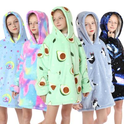 China Oversized Wearable Rainbow Pocket Sweatshirt Castle Fleece 100% Polyester Sherpa Hoodie Blanket For Kids for sale