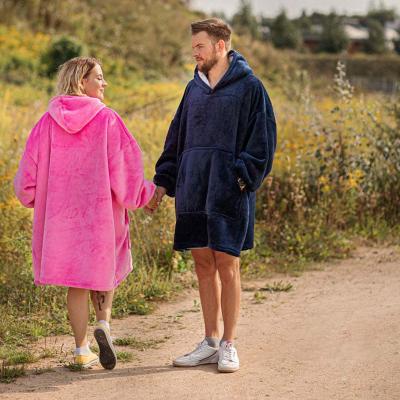 China Wearable Couples Sweaters Sherpa Blanket Hoodie Adult Giant Pink and Blue Hooded Custom Oversized Cozy Covering Hoodie for sale