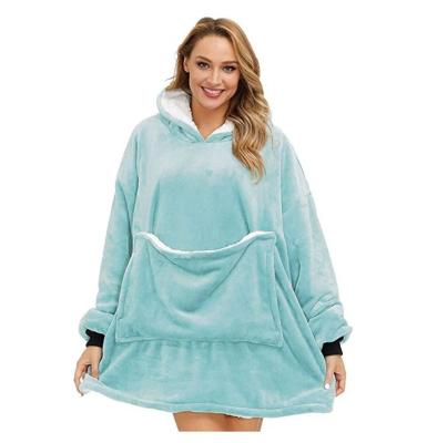 China High Quality Soft Cozy Wearable Giant Sherpa Hoodie Wearable Throw Blanket Fleece Wearable Flannel Turquoise Throw Blanket for sale