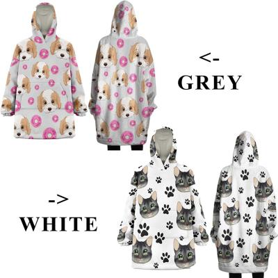 China Digital Print Polyester Fleece Wearable Oversized Comfortable Plush Comfort Cover Up Hoodie With Sleeves For Women for sale