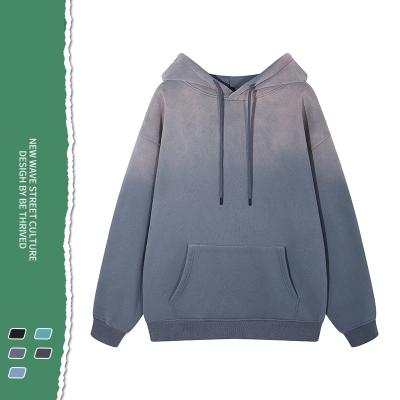 China Korean 100% Cotton Heavy Oversized Fleece Customized Anti-Wrinkle Light Gray Gradient Washed Blank Second Hoodies for sale