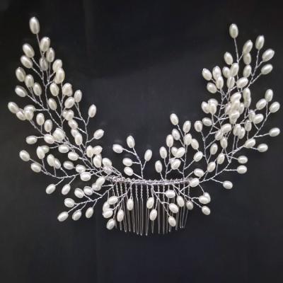 China Wholesale Hot Selling Pure Handmade Hair Accessories New Party Bride Hair Pearl Comb Hair Comb Wedding Bride Head Fork Wholesale for sale