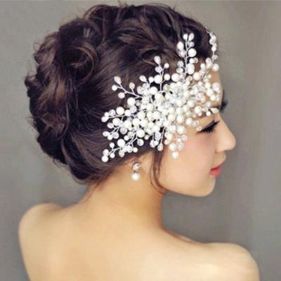 China High Quality Bridal Wedding Party Hair Accessories, Korean Handmade Bridal Crystal Pearl Hair Comb, Pearl Wedding Headwear for sale